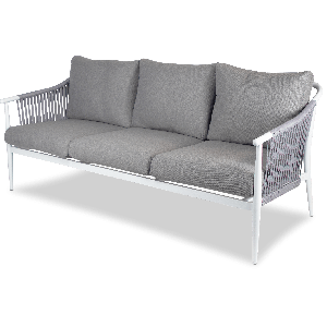 Marbella 3 Seater in Arctic White with Sahara Olefin Cushions and Pewter Rope