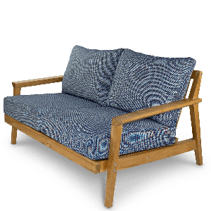 Riviera 2 Seater in Premium Natural Teak and Navy Check Sunproof All Weather Fabric