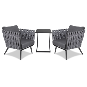 Montego & Mykonos Large 3pc Set in Gunmetal Grey with Charcoal Spun Poly Cushions and Midnight Fleck Olefin Rope