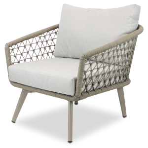 Antigua Armchair in Taupe with Dune Olefin Cushions and Rope