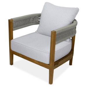Pacific Outdoor Teak Armchair with Stone Check Sunproof All Weather Fabric