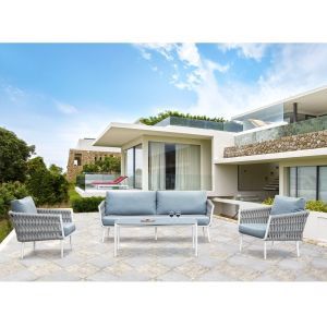 Santorini Outdoor Sofa Suite 3+1+1 with Coffee Table, Olefin Outdoor Fabric, Powdercoated Aluminium, 5 Seater