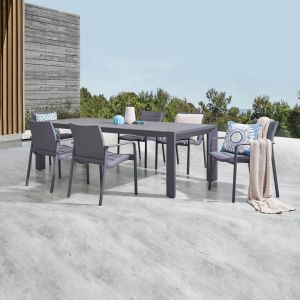Santa Monica Black 7-Piece Outdoor Dining Set With Santa Monica Chairs, Powdercoated Aluminium, 6 Seater