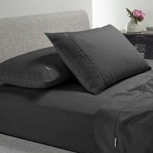 Heston 300 Thread Count Cotton Percale Sheet Set Charcoal by Bianca